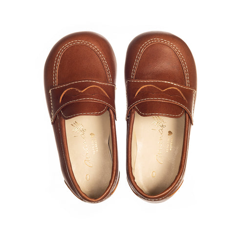 Boys Brown Leather Moustache Moccasins