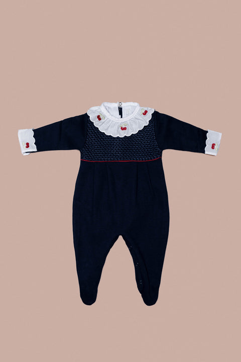 Navy Blue Cherry Babygrow Set for Girls